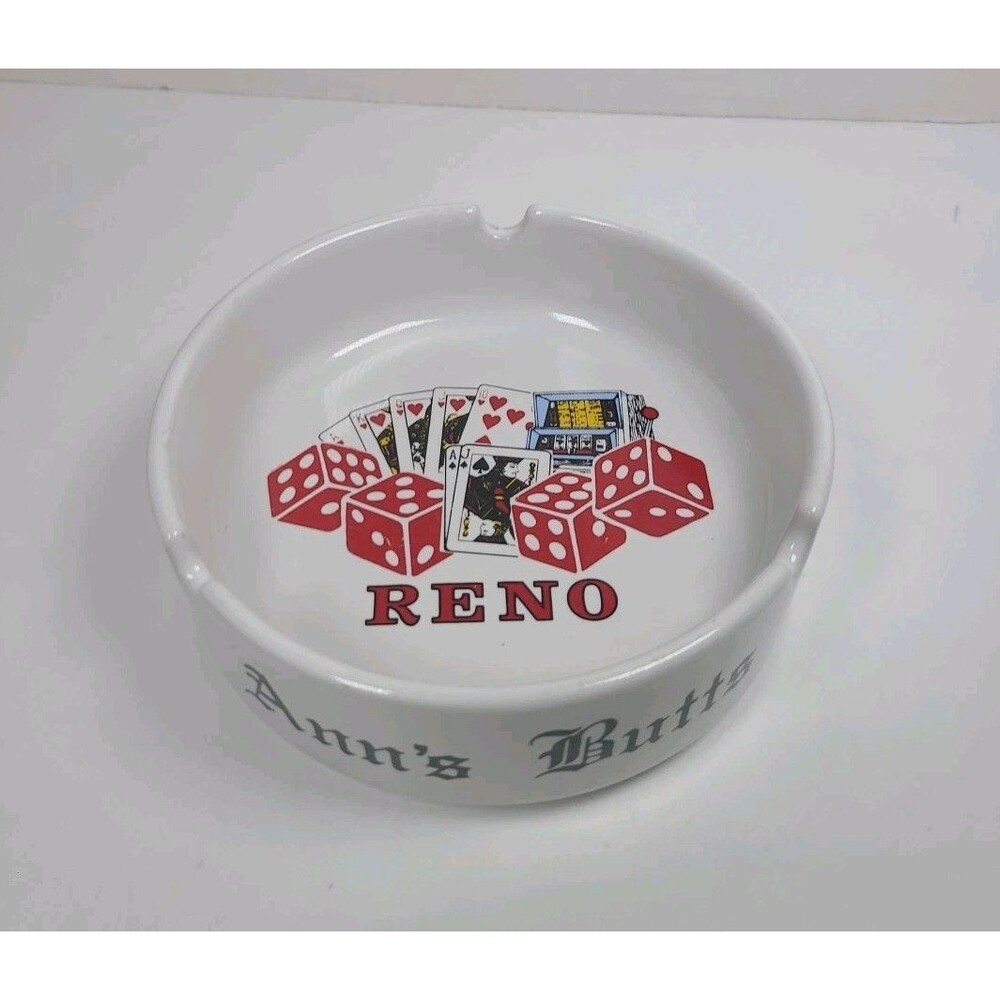 Vintage Reno Casino Ann's Butts Cigarette Souvenir Ceramic Ashtray
